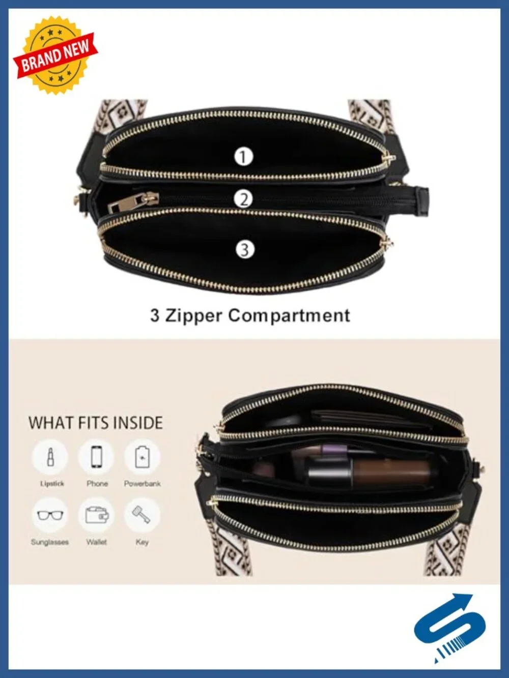 Trendy Vegan Leather Triple Zip Crossbody Camera Bag with Wide Guitar Strap